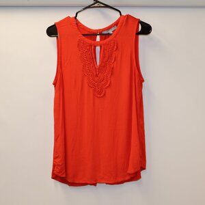 Daniel Rainn Bright Red Textured Blouse with sequins. Side slits Lagenlook